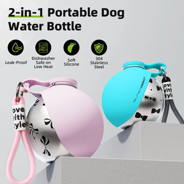 Midello portable stainless steel dog water bottle in teal — leak-proof travel hydration bottle for small and medium dogs