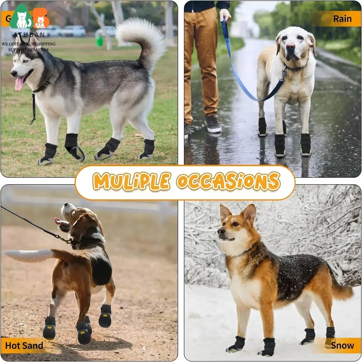 Midello large dog boots set of four shown in packaging