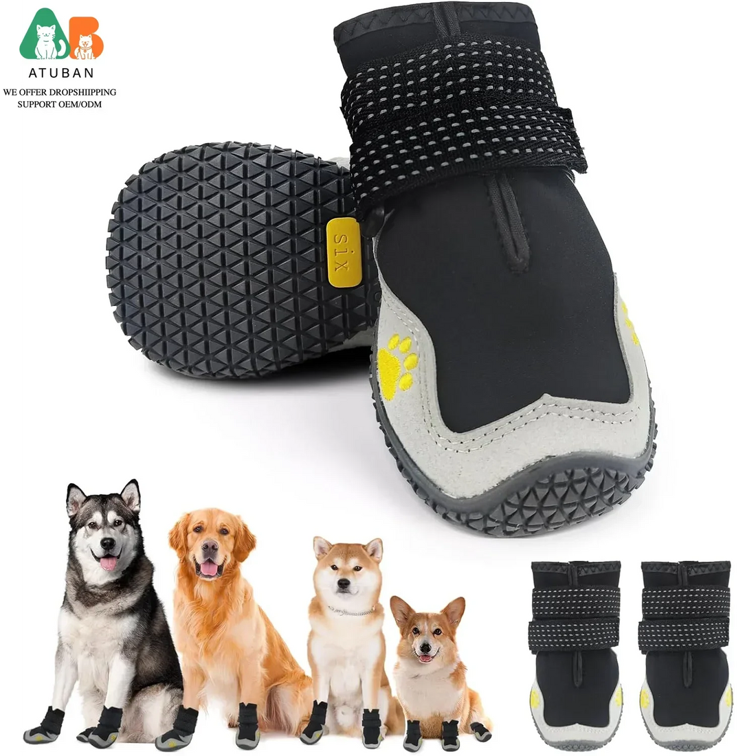 Midello Rugged Paws waterproof dog boots in grey — durable outdoor shoes for medium and large dogs