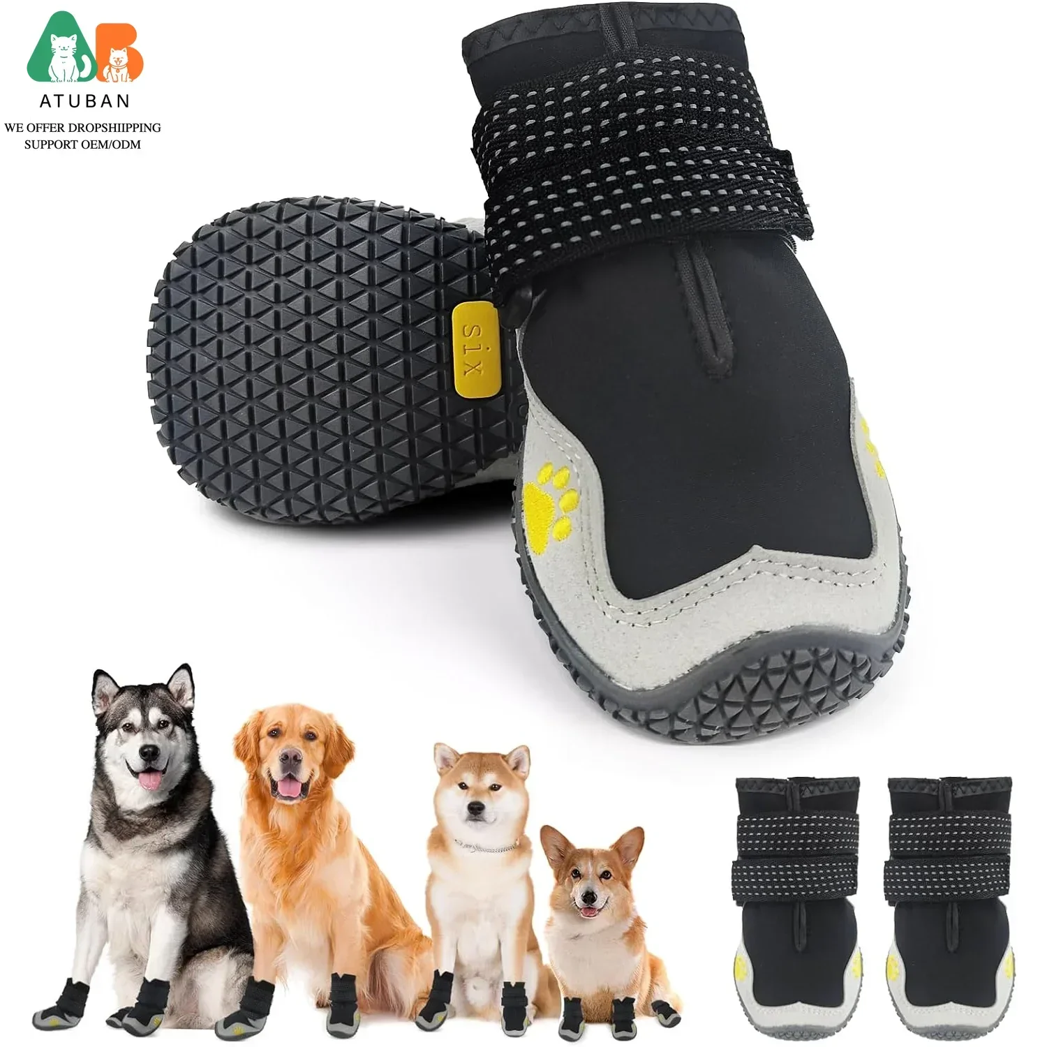 Midello Rugged Paws waterproof dog boots in grey — durable outdoor shoes for medium and large dogs