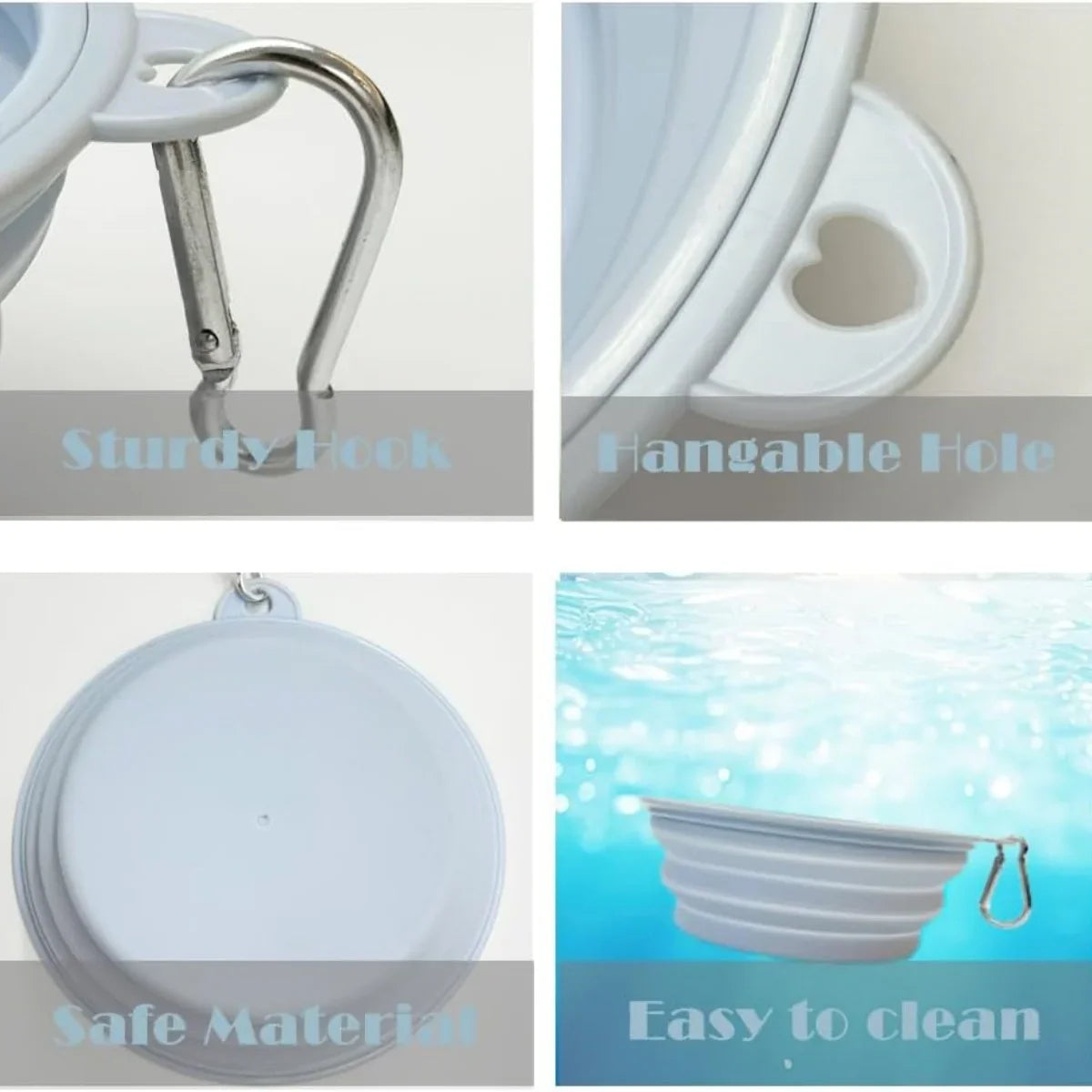 Midello silicone pet travel bowl folded flat with carabiner clip for backpack or leash