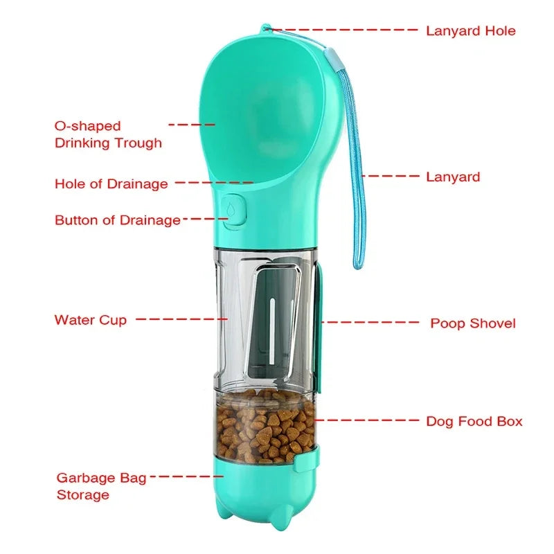 Midello Pet Travel Buddy Bottle — 3-in-1 leak-proof water bottle, food container, and folding bowl for dogs and cats