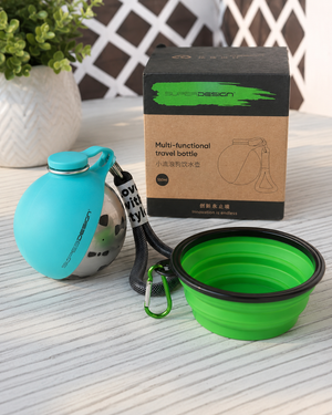 Portable dog water bottle with stainless steel design from Midello.eu